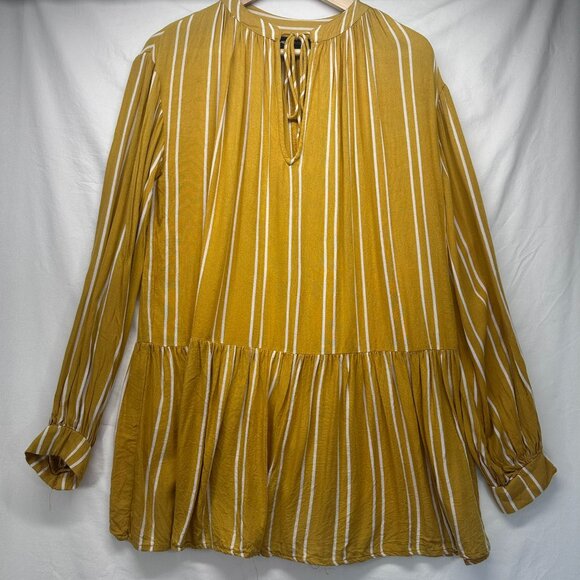 Pretty Little Things Yellow Striped Long Sleeve Tunic Tie Neck Womens Size 2X - Picture 1 of 7